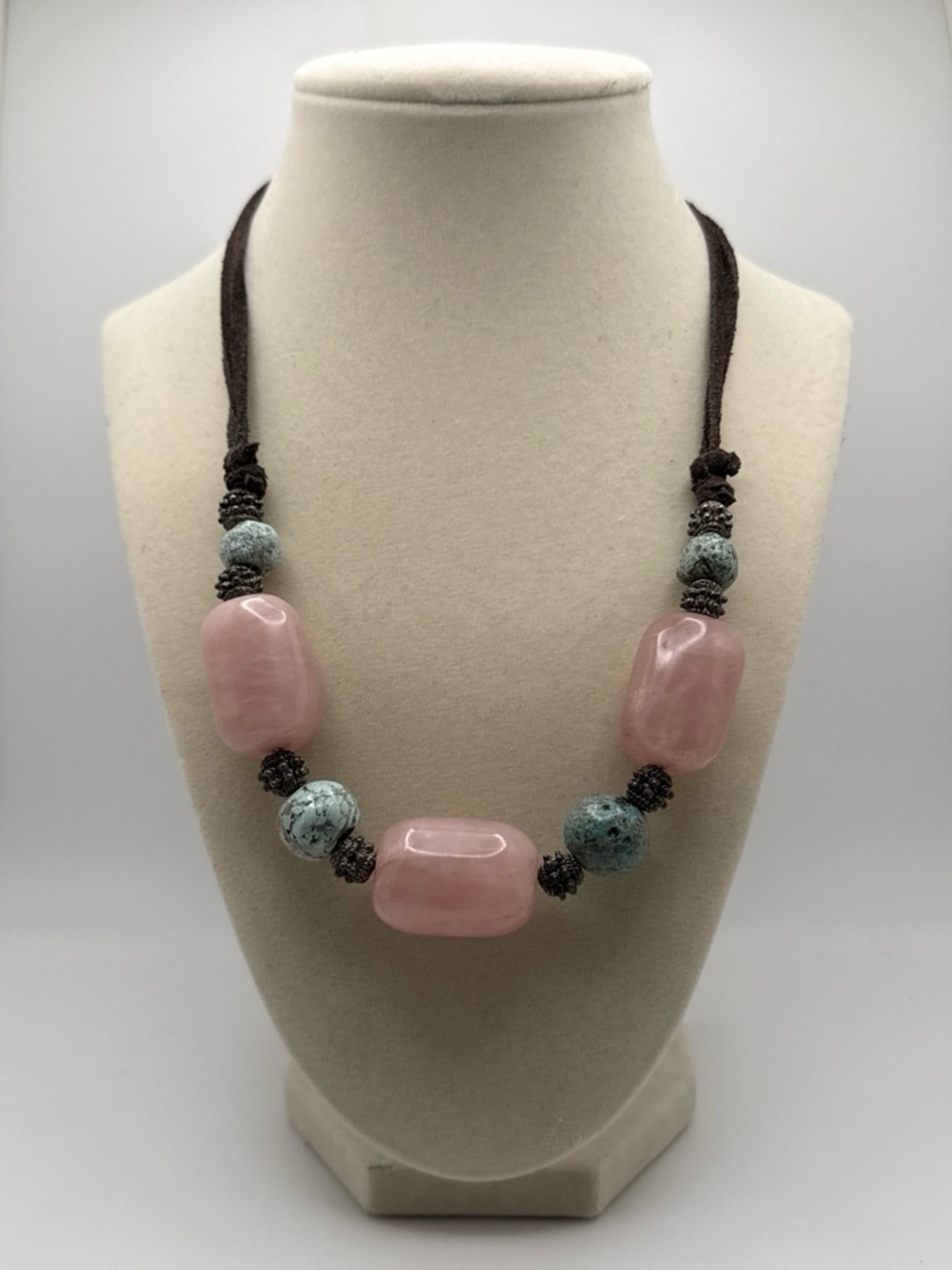 Handcrafted Rose Quartz/ Sterling silver statement necklace